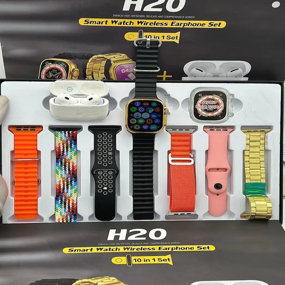 H20 Ultra Smart Watch 10 IN 1 with Earbud 7 Straps With 1 Watch Case
