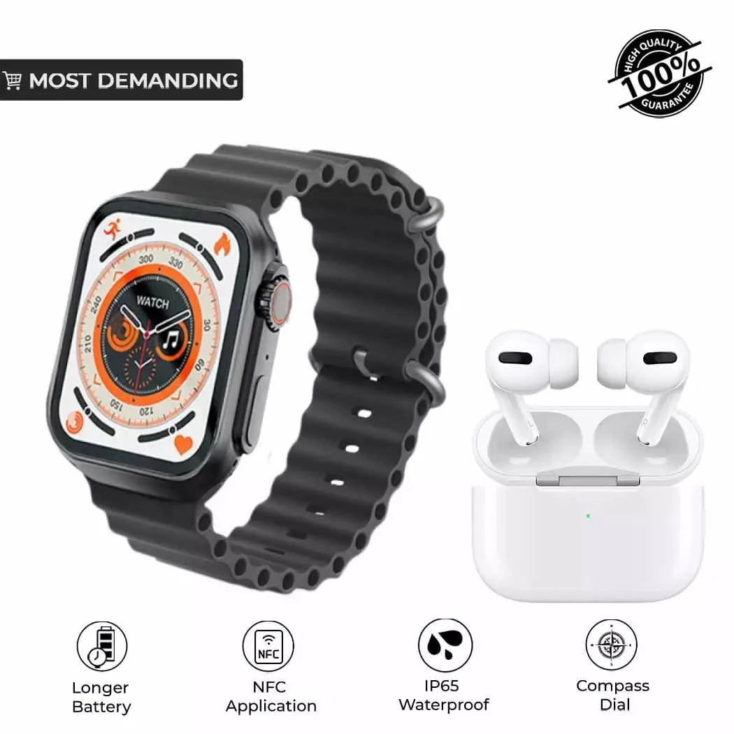 H20 Ultra Smart Watch 10 IN 1 with Earbud 7 Straps With 1 Watch Case