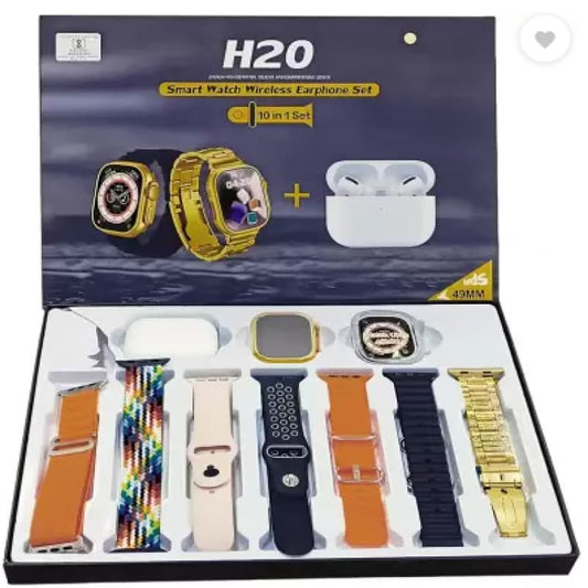 H20 Ultra Smart Watch 10 IN 1 with Earbud 7 Straps With 1 Watch Case