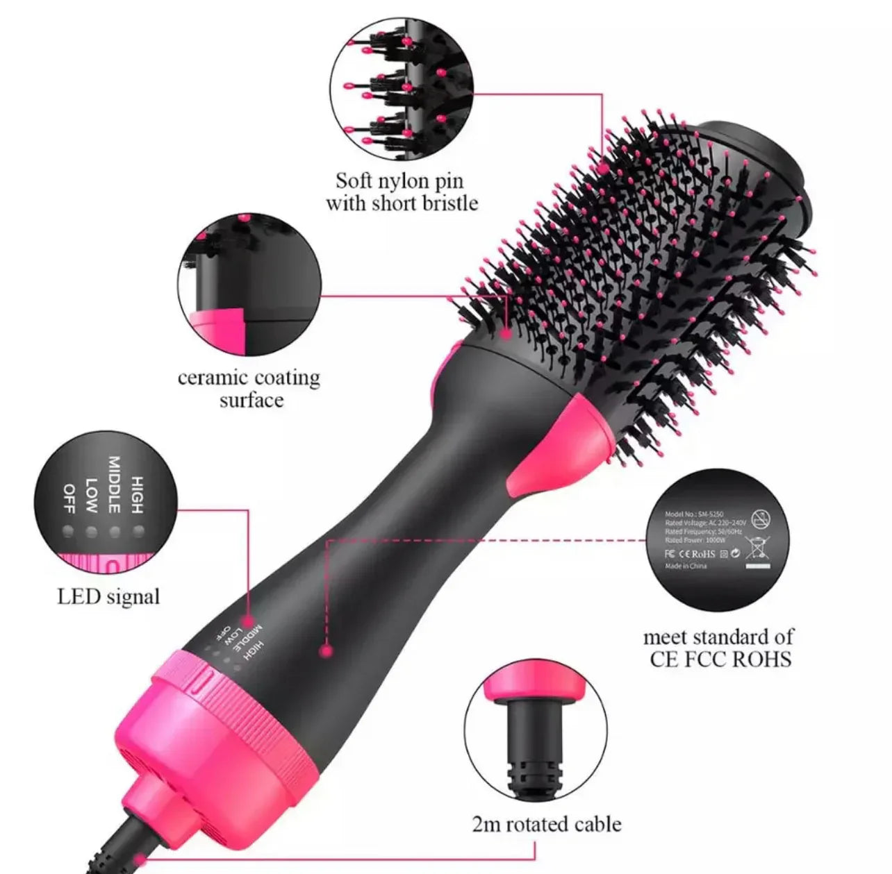 3 in 1 Hot Air Brush (Straightner, Curler, Dryer)